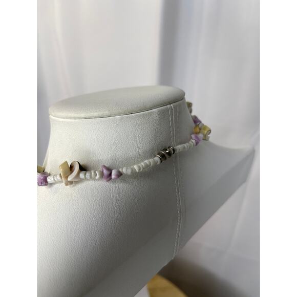 tropical shell necklace beaded light violet off white puca puka faux or real - Picture 5 of 12